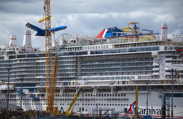 Carnival Jubilee is docked alongside the shipyards outfitting pier in Papenburg Germany and is set t